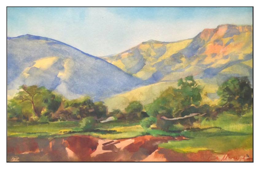 Asante Sana Private Game Reserve Watercolour Painting by Curt Marthezé - Karoo Landscape Painting