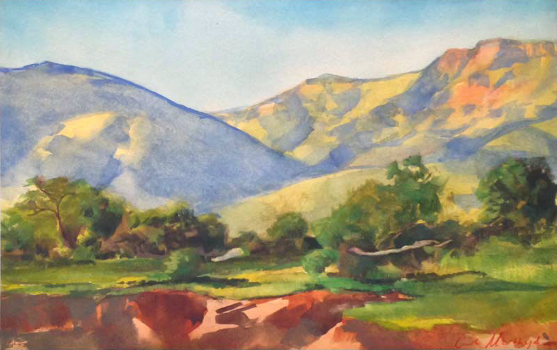 St. Petersberg Karoo landscape watercolour painting by Curt Marthezé