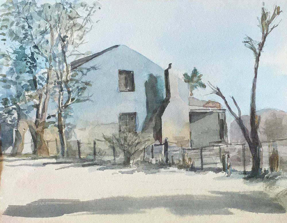 Karoo house in Aberdeen E.C. watercolour painting by Curt Marthezé